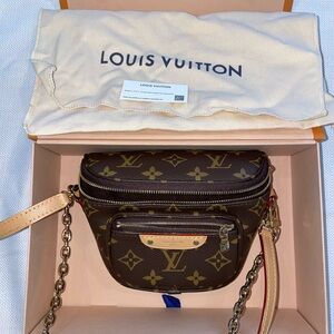 Louis Vuitton Monogram Brown Mini Bum Bag with Gold Accents and chain bumbag EUC